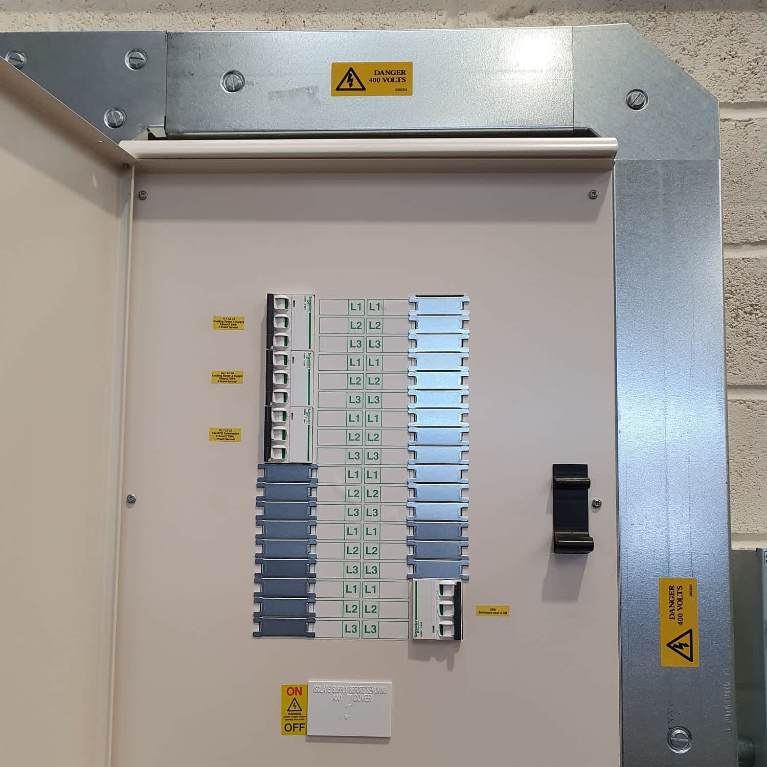 Industrial and commercial electrical installation - Three phase Schneider distribution board by Indacon Ltd